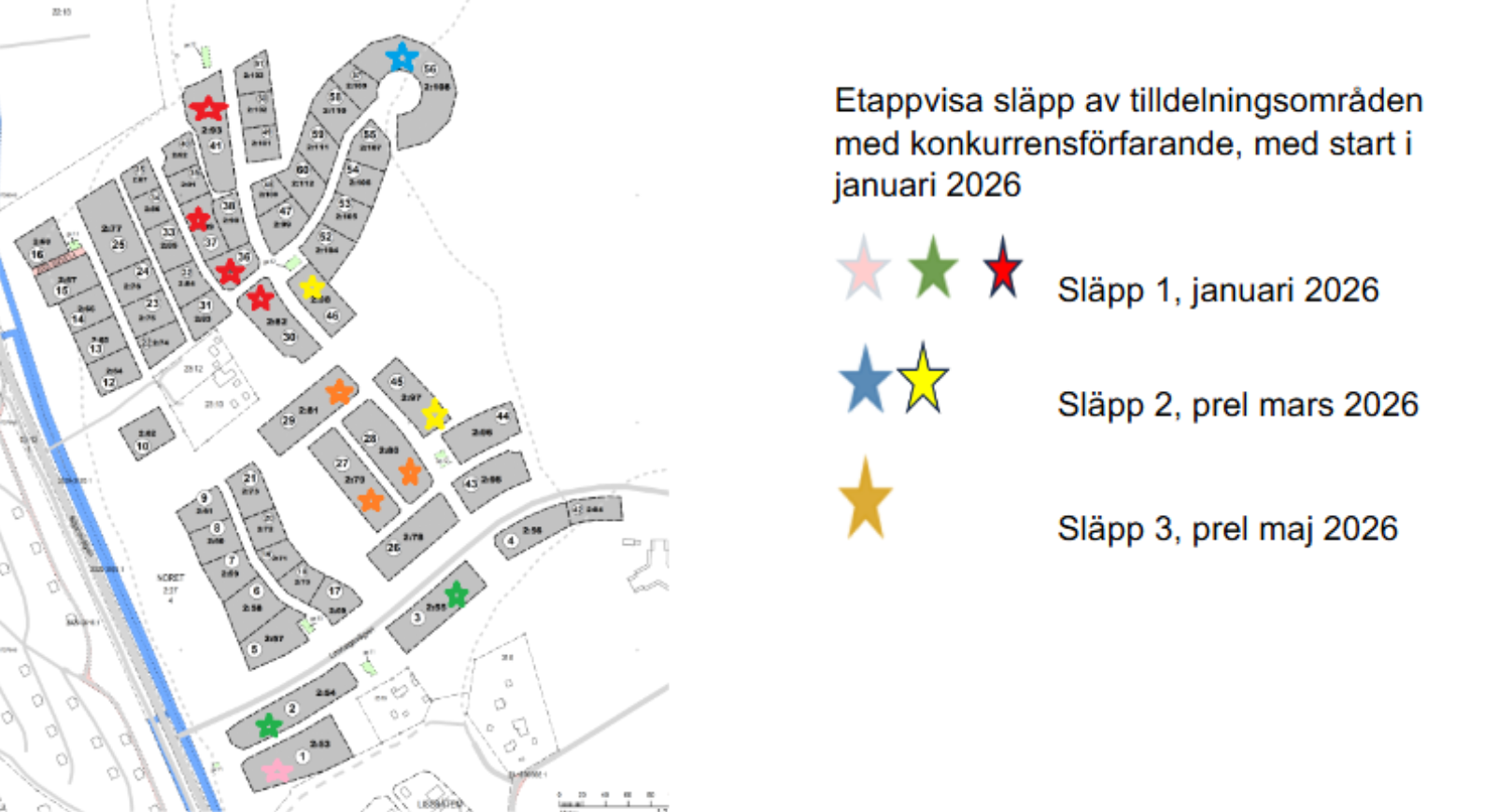 Kartbild där olika tilldelningsområden är utmarkerade.