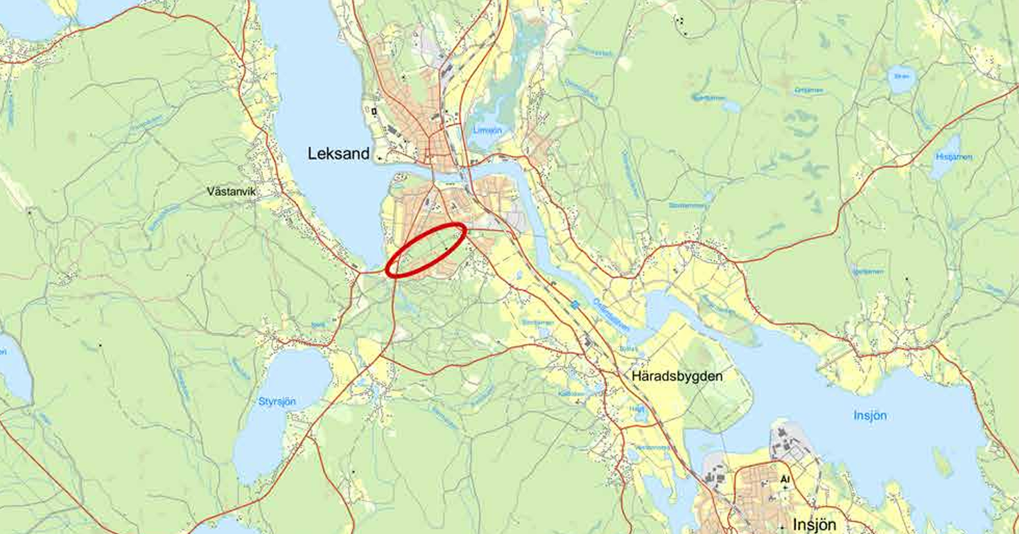 Kartbild där den nya sträckningen är inringad.