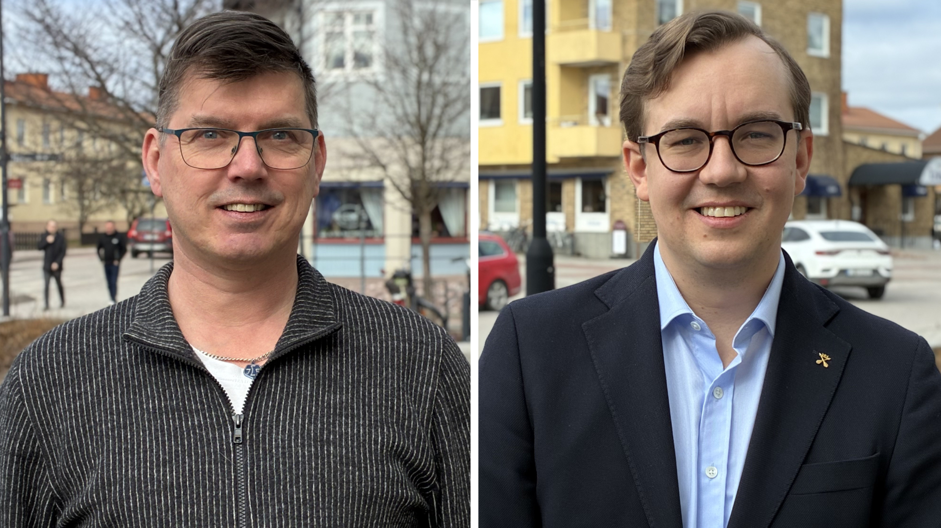 Porträttbilder på två manliga politiker sida vid sida med varandra.